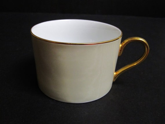 4X Swid Powell Coffee Tea Cup Taffeta Pattern Beige Gold by Freddie Leiba