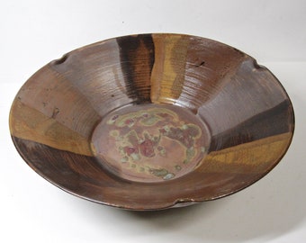 Magnificent Masterpiece: Large Brown Studio Pottery Bowl by Bill Hall, 15" in Diameter