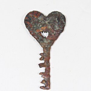 Artisan-Crafted Rustic Copper Key with Double Hearts Heart Cut-Out Sculpture Ornament