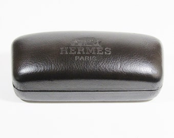 Authentic HERMES Paris Brown Leather Glasses Hard Case