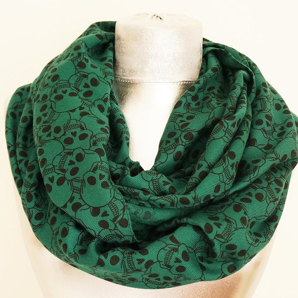 Handmade Green Skull Infinity Scarf - Summer Cotton Scarf