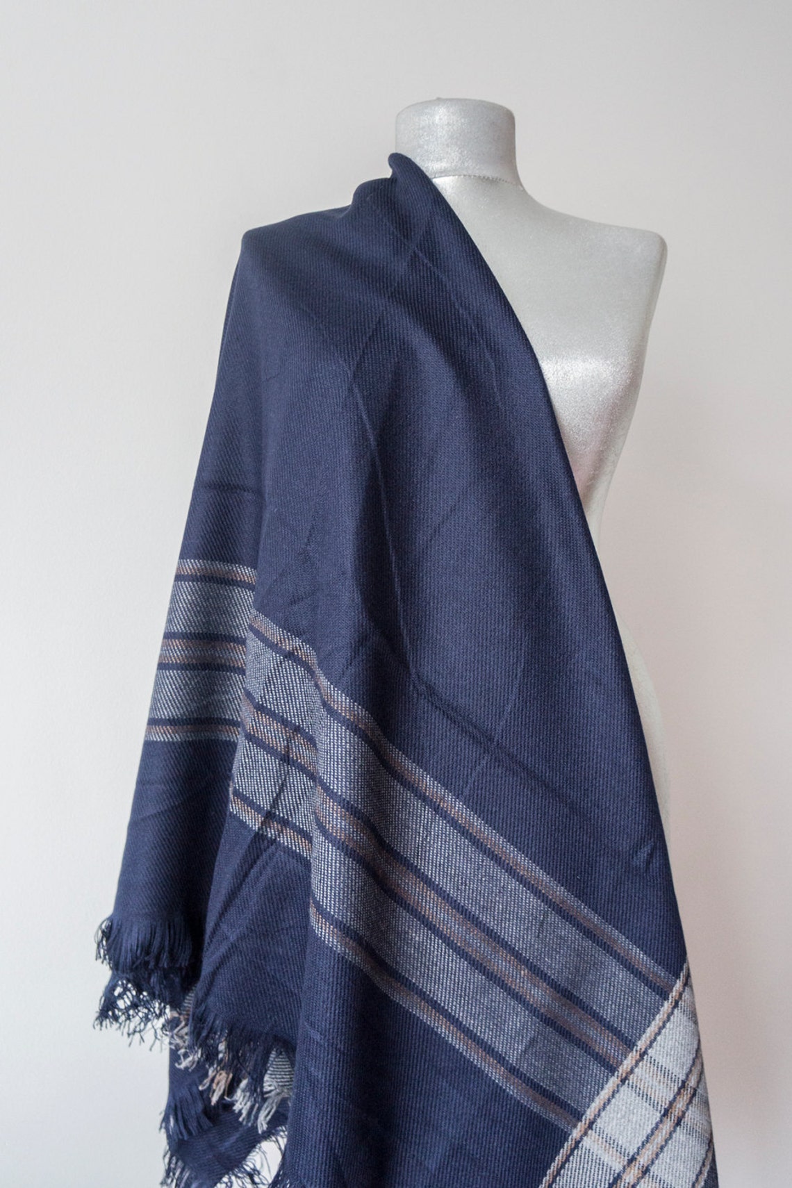 Navy Blue Blanket Scarf Plaid Scarf Holiday Fashion Fashion Etsy