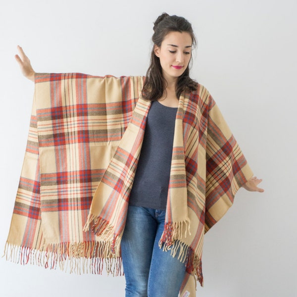 Gift for Her Blanket Scarf Gift For Women Plaid Poncho Tartan Blanket Scarf Plaid Cape Christmas Gift Ideas Gift for Wife Gift for Sister