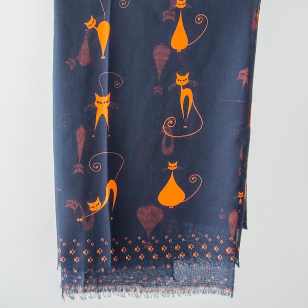 Scarf Cat Scarf Cat Print Scarf Animal Scarf Navy Blue Scarf Fashion Cat Pareo Beach Pareo Blue Pareo Mint Scarf Turquoise Pareo For Her