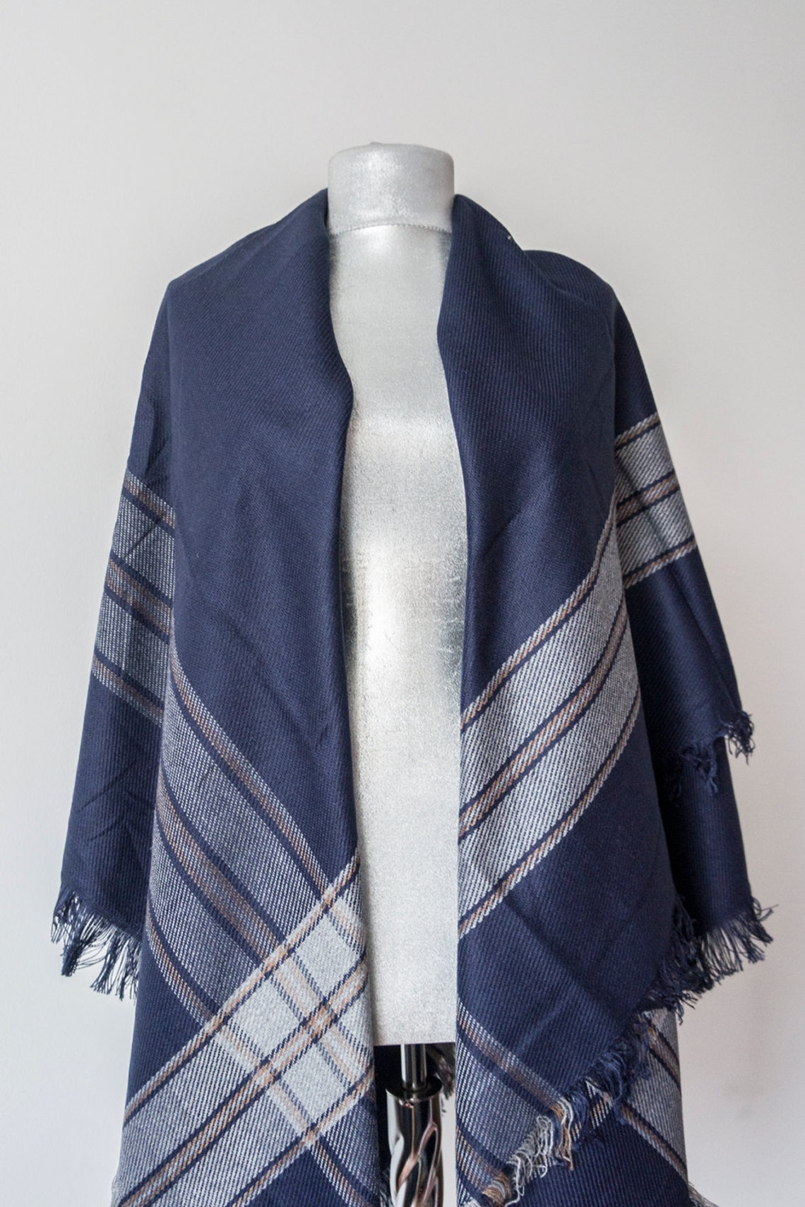 Navy Blue Blanket Scarf Plaid Scarf Holiday Fashion Fashion Etsy