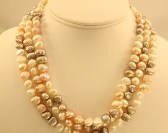 Freshwater Pearl Multicolor Three Strand Necklace