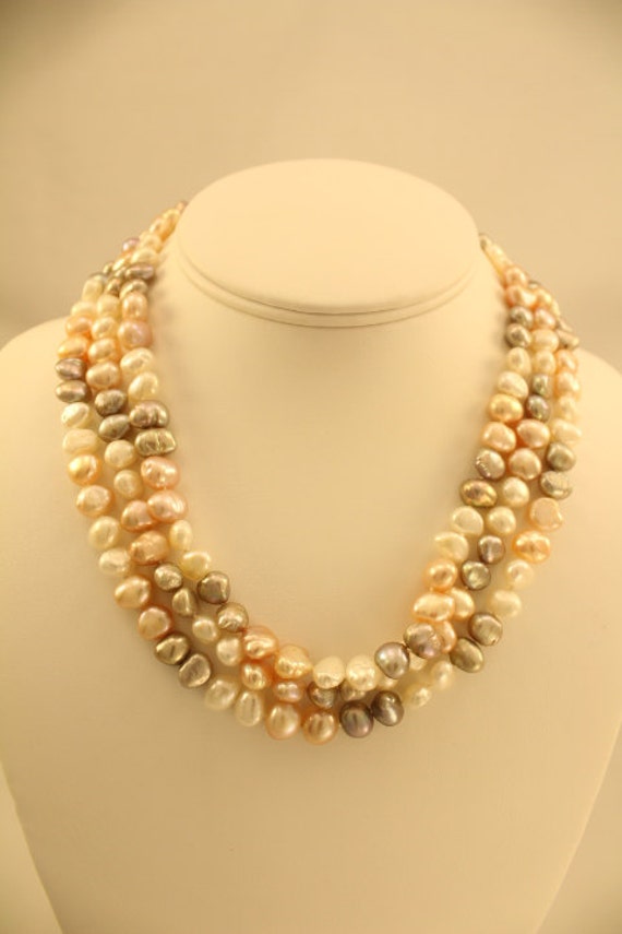 Freshwater Pearl Multicolor Three Strand Necklace