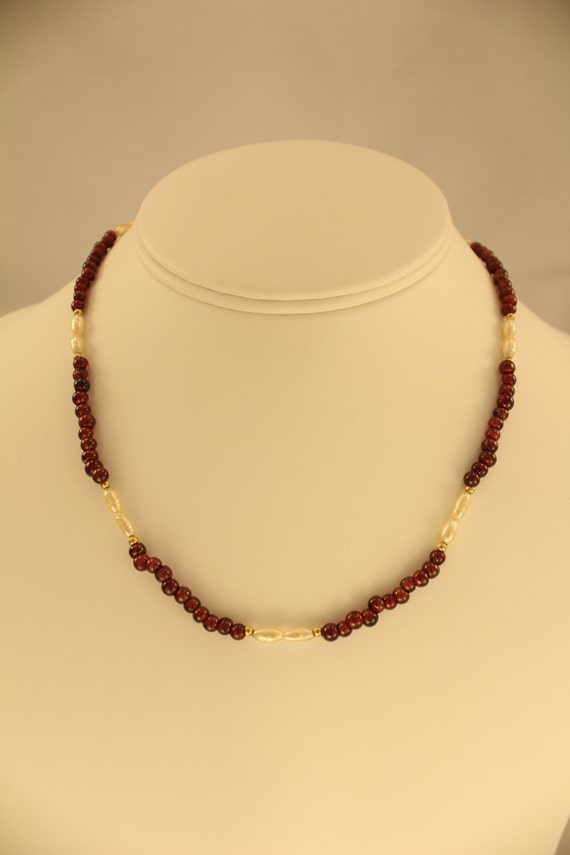 Garnet And Fresh Water Pearl Necklace