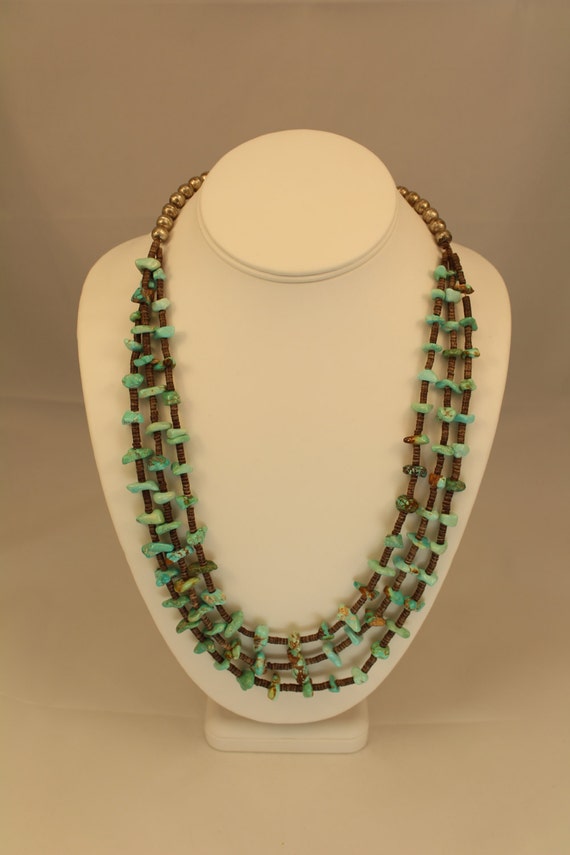 Turquoise And Sterling Silver Beaded Necklace