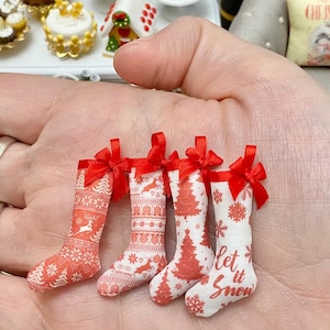 Red 1:12 Scale Dollhouse Christmas Stocking, Nordic Scandi Mini stocking, Cottagecore Holiday Decor, Red Fireplace Accent, for mini lovers