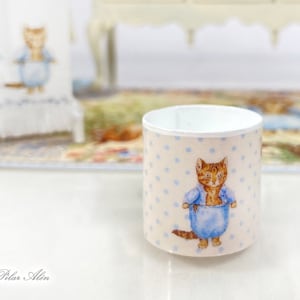 Tom Kitten Paper bin, Beatrix Potter decor, Peter Rabbit, dollhouse miniature, for nursery, paper basket, gift for woman, gift for christmas