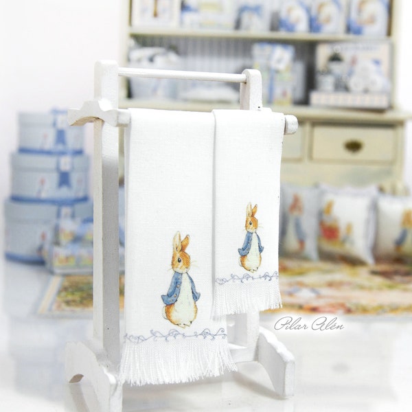 Peter Rabbit towels, Beatrix Potter, for children, nursery decor, dollhouse miniature, gift for woman, nursery decor, gift for Christmas