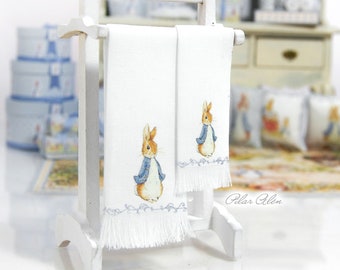 Peter Rabbit towels, Beatrix Potter, for children, nursery decor, dollhouse miniature, gift for woman, nursery decor, gift for Christmas