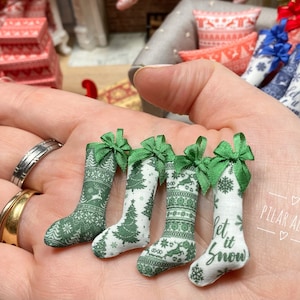 Green 1:12 Scale Dollhouse Christmas Stocking, Nordic Scandi Stocking, Cottagecore Holiday Decor, Green Fireplace Accent, for mini lovers