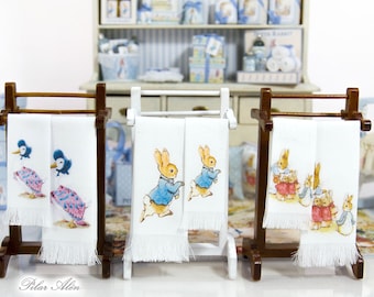 Toalla de Beatrix Potter, Peter Rabbit, Jemima Puddle-duck, miniatura para casa de muñecas, para habitación de bebé, regalo para mujer, regalo de Navidad, para baño
