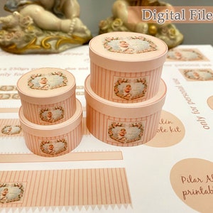 DIGITAL FILE Valentine, romantic hatboxes, round boxes, angel designs, lovers day, bandboxes miniature, Instant DOWNLOAD, diy file, hat box