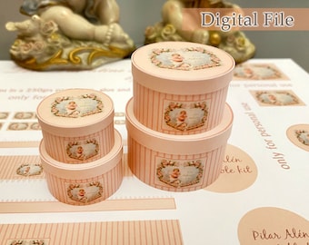 Valentine Hat Box Digital File, Romantic Angel Design, DIY Miniature