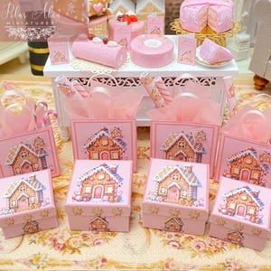 Rosa Lebkuchenhaus Schachteln, rosa Weihnachtsaufbewahrung, Geschenk für Frau, für Puppenhaus, Geschenk für Weihnachten,
