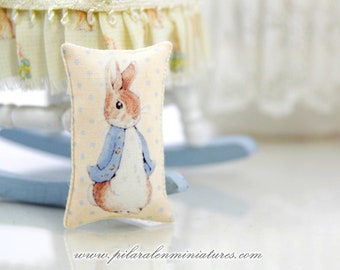 Miniature Peter Rabbit pillow, Beatrix Potter, nursery cushion, dollhouse pillow, gift for woman, mother day's gift, gift for christmas