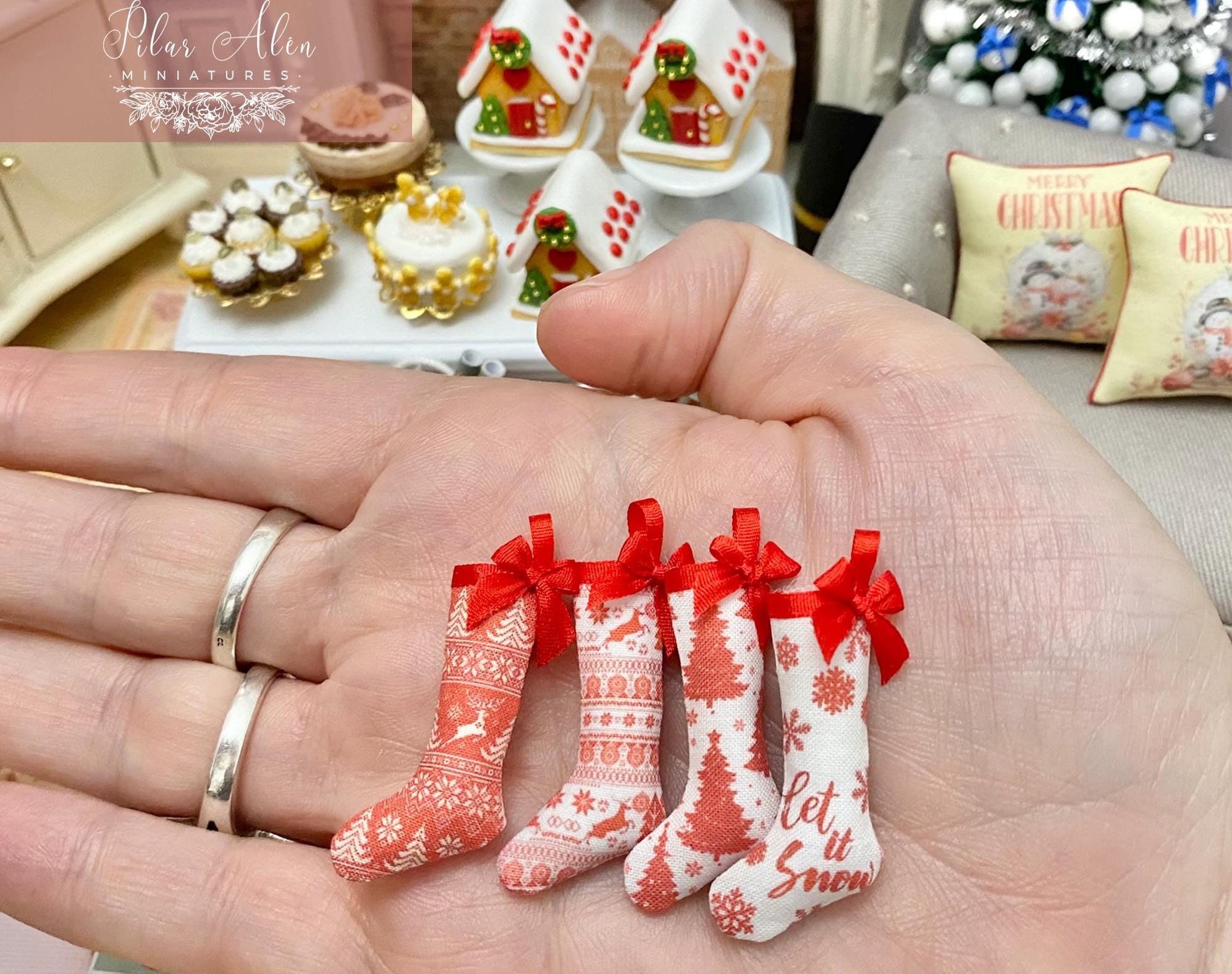 Red 1:12 Scale Dollhouse Christmas Stocking, Nordic Scandi Mini stocking, Cottagecore Holiday Decor, Red Fireplace Accent, for mini lovers