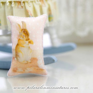 Pillow  Beatrix Potter, Peter Rabbit cushion, thea time rabbit, miniature for nursery room, 1/12 scale for follhouse, gift for woman