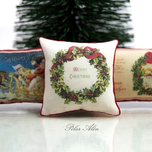 Viktorianischer Weihnachtskissen, Weihnachtsschmuck, vintage Kissen, für Puppenhaus, Maßstab 1/12, Weihnachtsgeschenk, Weihnachtsmann, Geschenk für Frau