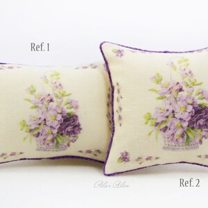 Throw miniature pillow with flowers, basket with violets, romantic cushion, shabby chic, botanical pillow, gift for woman, mother day gift image 2