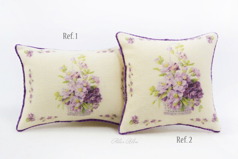 Throw miniature pillow with flowers, basket with violets, romantic cushion, shabby chic, botanical pillow, gift for woman, mother day gift image 2