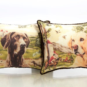 Retriever pillow, Hunting fox cushion, dollhouse miniature, english fox hunting, victorian pillow, gift for woman, for pet lovers