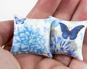 Floral pillow, butterfly pillow, dollhouse miniature, cushion for garden, for sofa, gift for woman, shabby chic pillow, for the bed,
