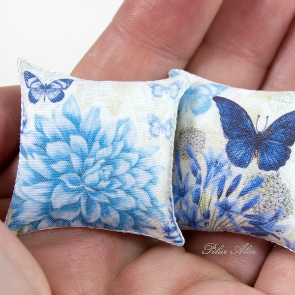 Floral pillow, butterfly pillow, dollhouse miniature, cushion for garden, for sofa, gift for woman, shabby chic pillow, for the bed,