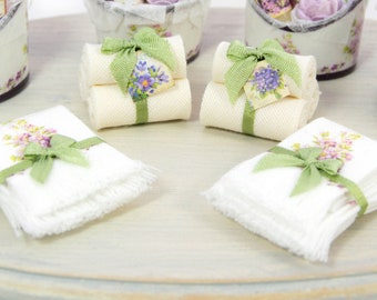 Violet flowers towel, romantic towels, vintage towels, shabby chic towel, miniature, dollhouse, bath towel, 12th scale, 1 inch scale