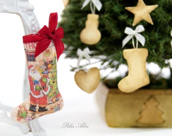 Victorian Christmas Stocking, Santa Claus holding stocking, stocking stuffers, fireplace decor, christmas tree, gift for woman, mother day