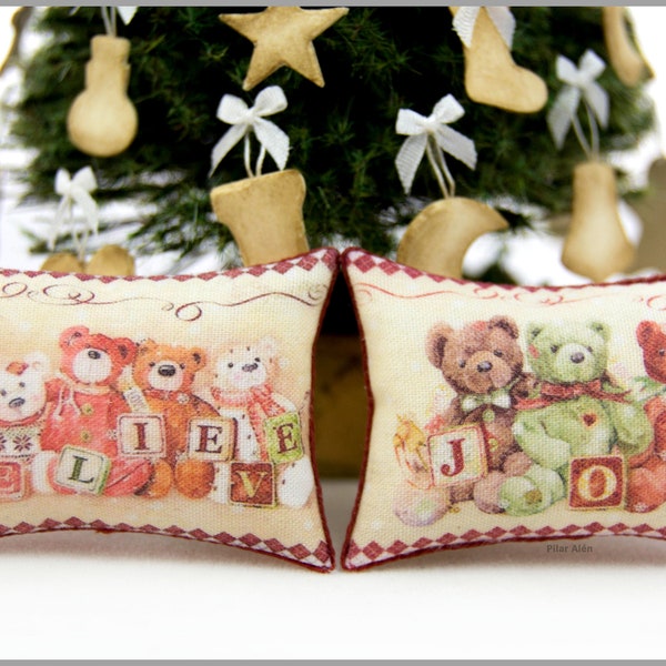 Cojín miniatura victoriano, osos de navidad, cubos para niños, osos de peluche, decoración de navidad, regalo para mujer, regalo de navidad