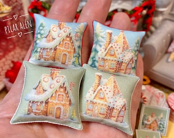 Christmas gingerbread pillow, gingerbread house, vintage cushion, gift for woman, for dollhouse, gift for christmas, christmas ornaments