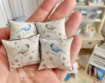 Miniature pillow, bird cushion, bird pillow, dollhouse miniature, for the bed, for sofa, romantic pillow, gift for woman, Christmas gift