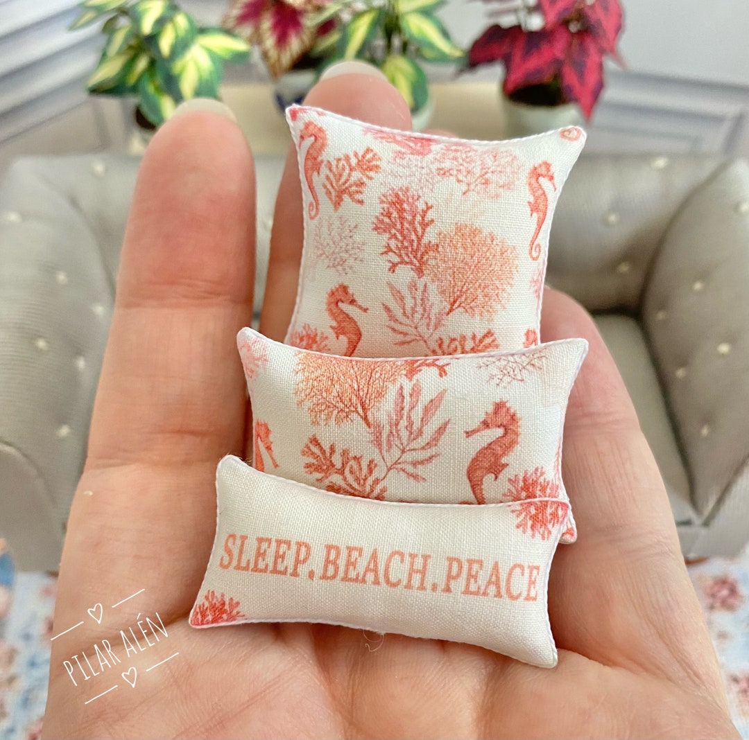 Boho Coastal Pillow, Seahorse Cushion, Dollhouse Miniature, Throw Corals  Pillow, for the Bed, for Sofa, for Beach House, Gift for Woman