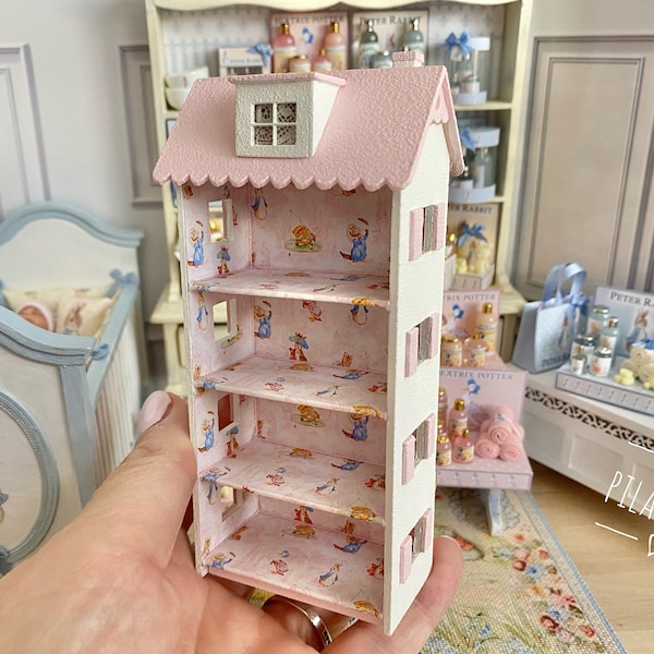 Miniature children bookcase, Jemima Puddle duck, Beatrix Potter, children bookshelf, Toy storage shelves, for nursery, for dollhouse