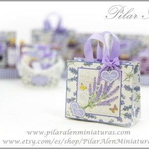 Lavender paper shopping bag, for dollhouse, 12th scale. One inch dollhouse. Lavender love. image 2