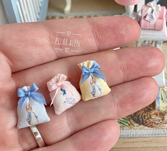 Miniature Peter Rabbit fabric sachet, Beatrix Potter dollhouse decor