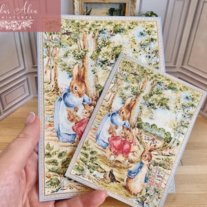 Miniatur Peter Rabbit Teppich für Puppenhaus, Beatrix Potter Kinderteppich, Spielteppich für Puppenhaus, Kinderzimmer, Mini Sammlergeschenk
