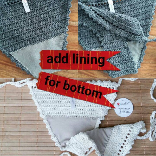 Lining for bikini bottom (half lined). Order with bikini bottoms only