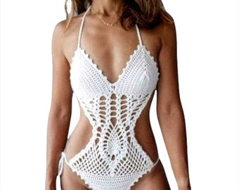 Crochet monokini , crochet one piece swimsuit (Model Costa Azzurra)*please give the measurements from under breath to bikini line
