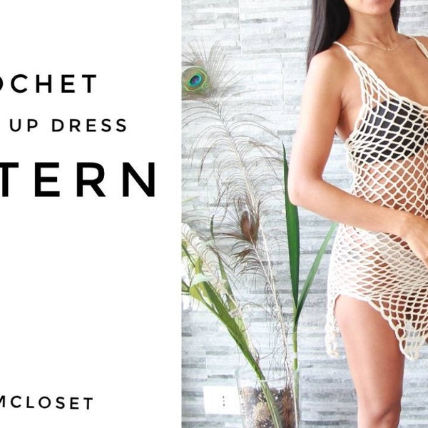 Crochet bikini cover up dress, beach dress, criss Cross back, PDF file, s-xl