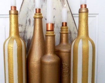 bottles gold candle holder set gold centerpiece glass bottle display gold home accents