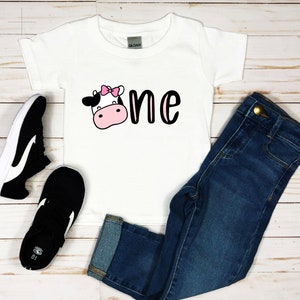 One cow shirt,  First birthday  shirt, Girls birthday shirt,  party number shirt, farm birthday, Toodler shirt, 1st birthday shirt,