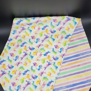 Easter cotton Table Runner, Easter Green, Yellow, Pink and Blue Bunnies Runner, Easter Runner, Easter Decor, Easter Party  , watercolor,