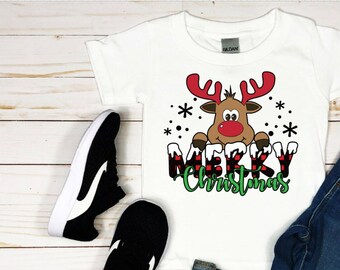 Reindeer Kids Personalized Christmas Name Shirt  Christmas t-shirt  Holiday Kids Shirt Christmas Monogram shirt, Toddler First Christmas