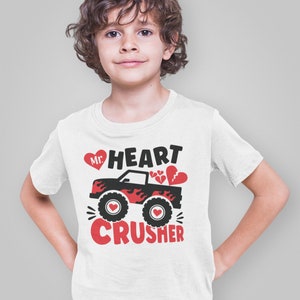 Heart Crusher Monster Truck Toddler Boy Valentines Day Tshirt - Toddler - Boy Valentine tee Boy  Valentine Bodysuit, First Valentines Day