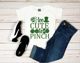 Girls St. Patrick's Day Shirt - Too Cute To Pinch - St. Patricks Day Girls - St. Patty's Day Toddler Youth Girls, Four clover shirt, lucky
